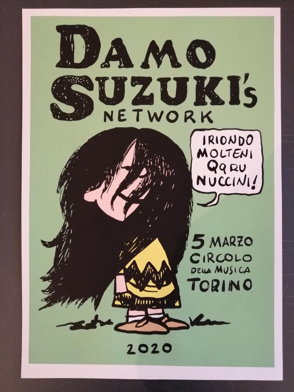 Serigrafia del Damo Suzuki's Network disegnata e firmata Davide Toffolo