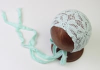 Image 2 of Mint Stretch Lace Newborn Bonnet