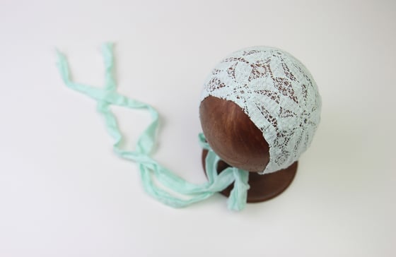 Image of Mint Stretch Lace Newborn Bonnet