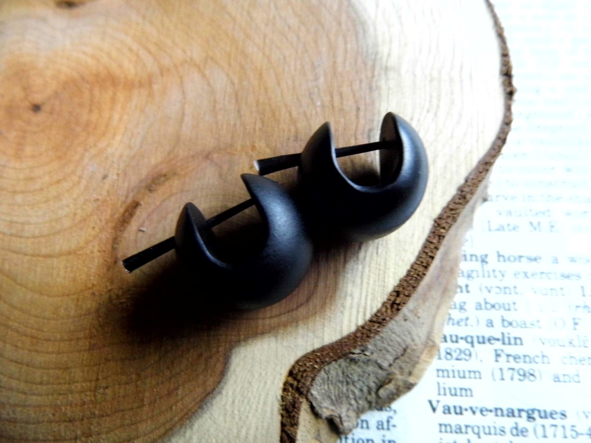 Black Donut Wooden Hoops Huggie Earrings