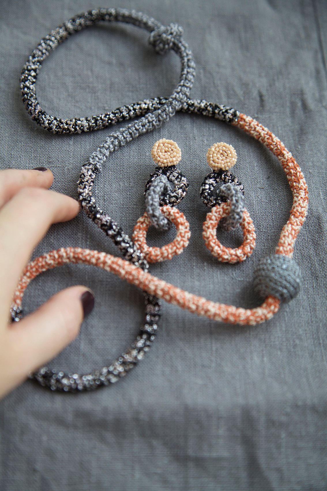 Image of Coal and Terracotta Snake necklace