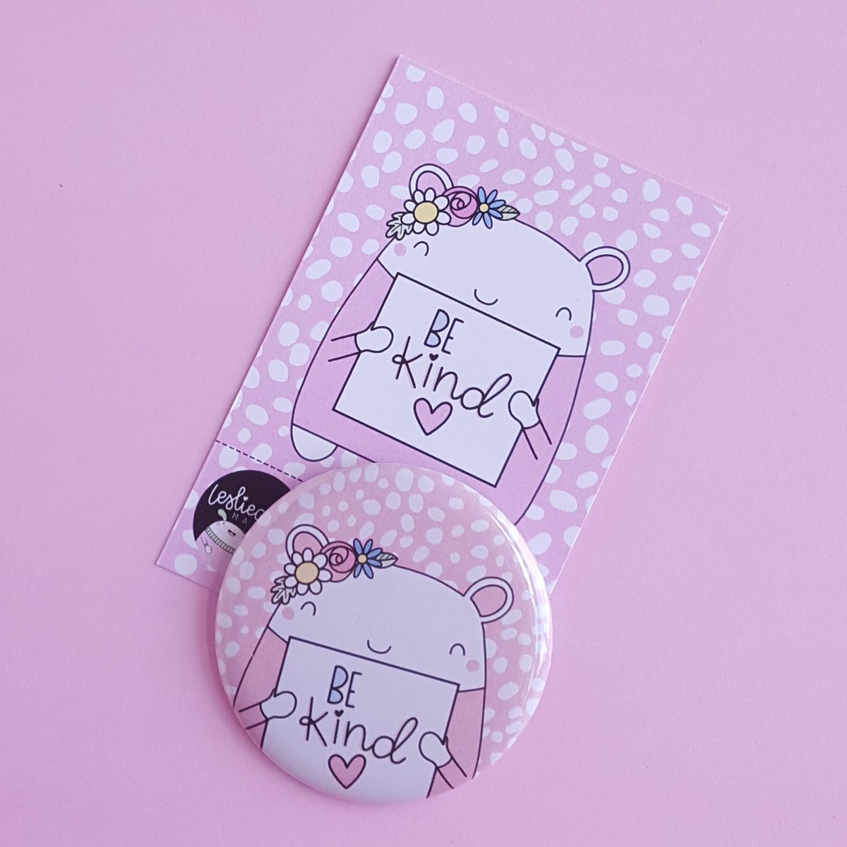 Be Kind : Pink Button Badge | Leslieanne Made It