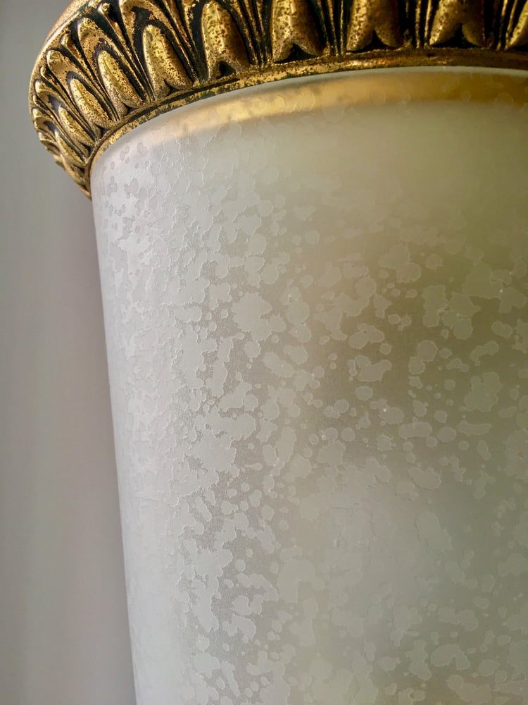 Image of Mid-Century Lantern with Semi-Frosted Glass and Gilt Details by Lumi, Italy