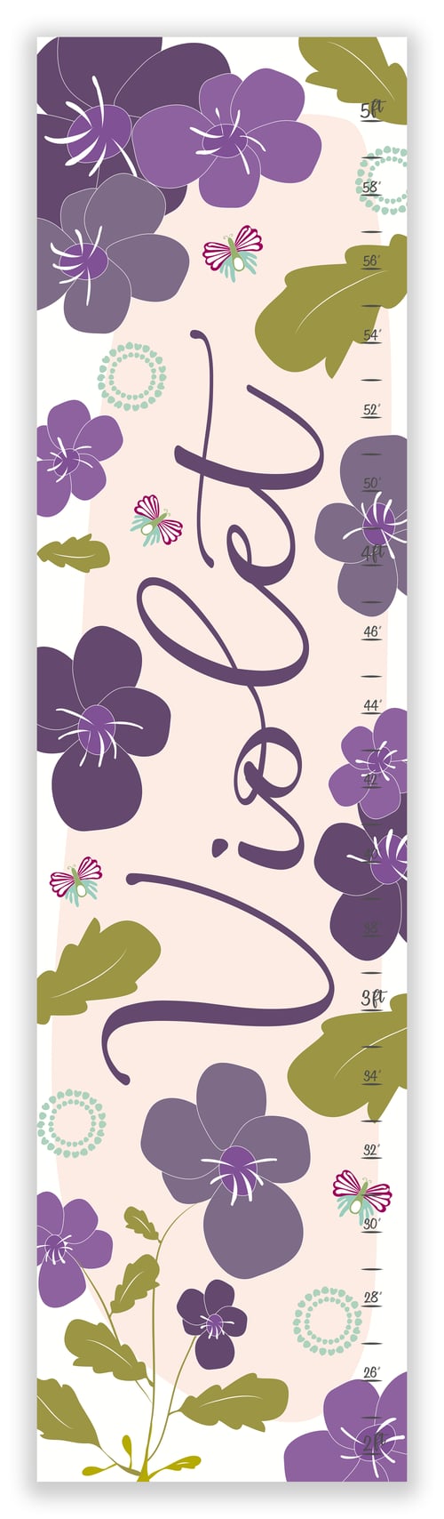 Image of Violet Floral Personalized Canvas Growth Chart