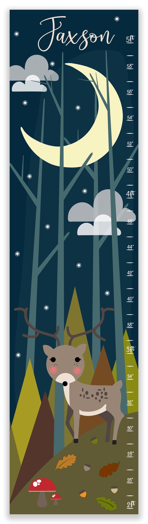 Image of Deer in Night Woodland Forest Personalized Canvas Growth Chart