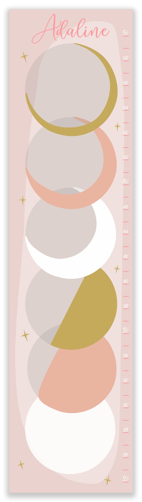 Image of Blush Pink and Gold Phases of the Moon Personalized Canvas Growth Chart