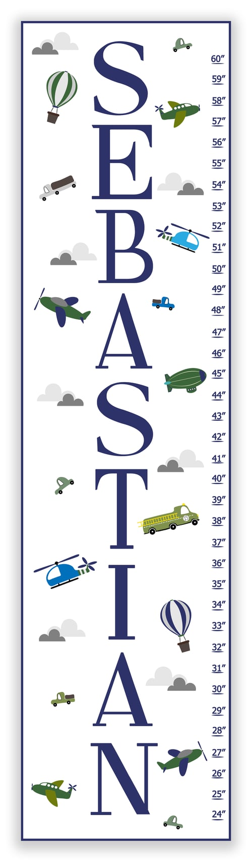 Image of Transportation Themed Personalized Canvas Growth Chart