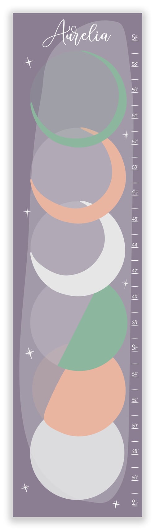 Image of Lavender and Mint Phases of the Moon Personalized Canvas Growth Chart