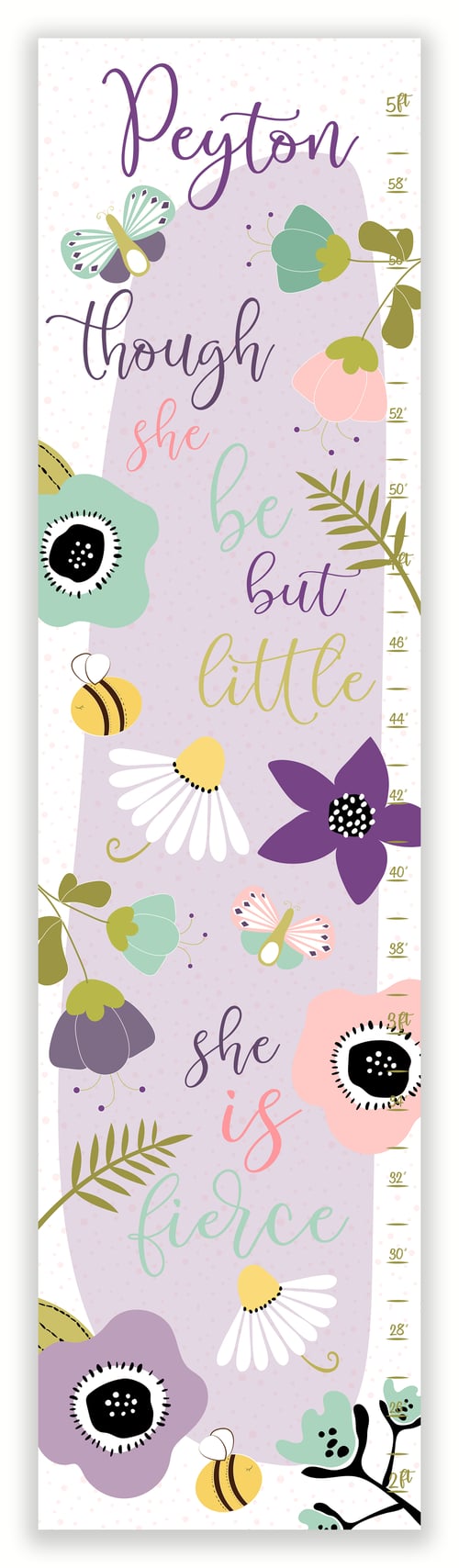 Image of Though She Be But Little Purple Floral Personalized Canvas Growth Chart