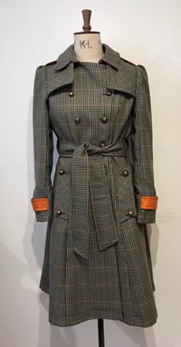 Image 2 of Check and leather military trench coat