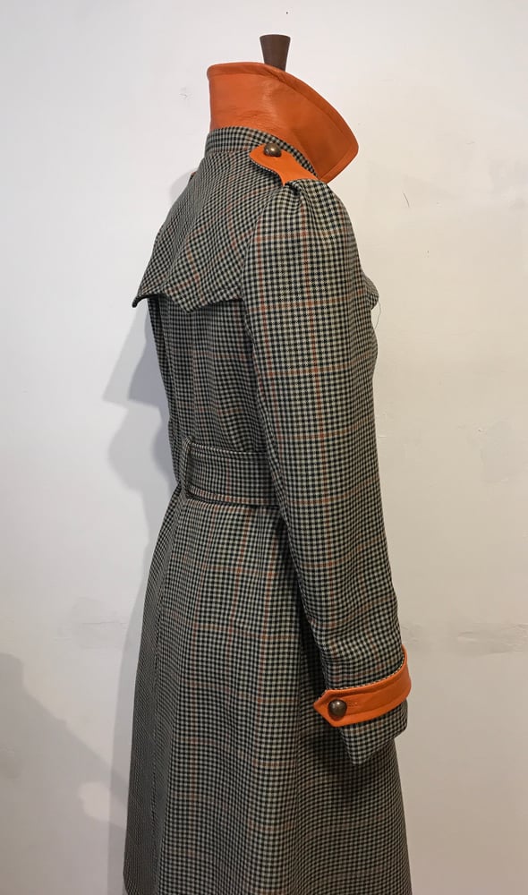 Image of Check and leather military trench coat