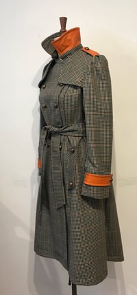 Image 1 of Check and leather military trench coat