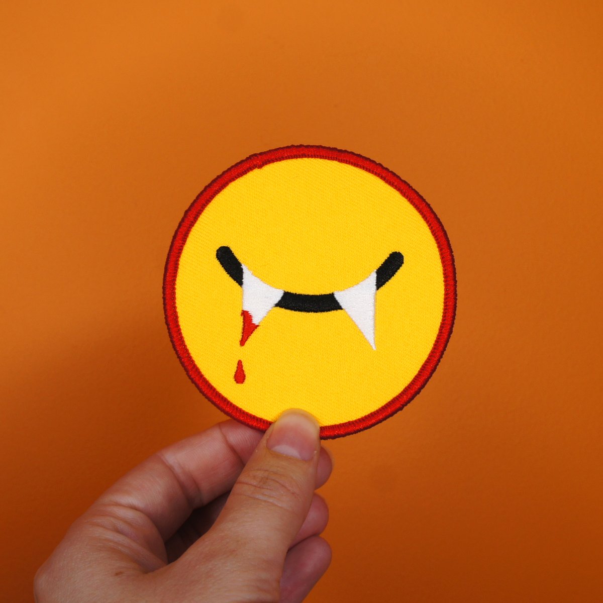 Vampire Smiley Iron-On Patch