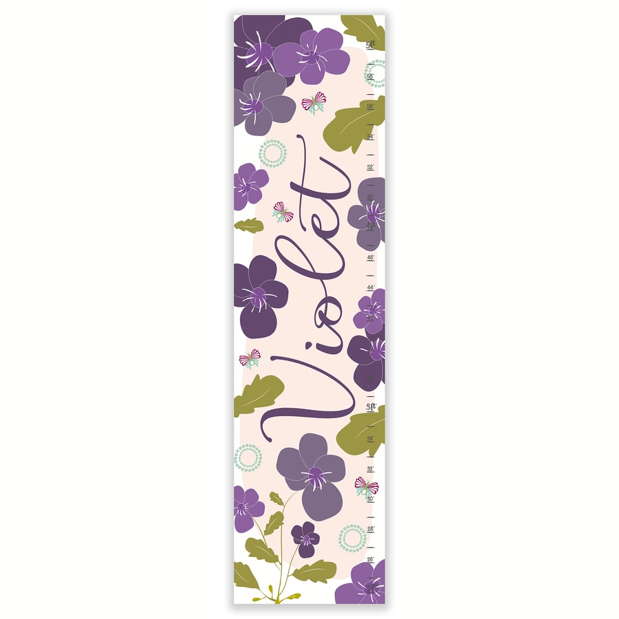 Image of Violet Floral Personalized Canvas Growth Chart