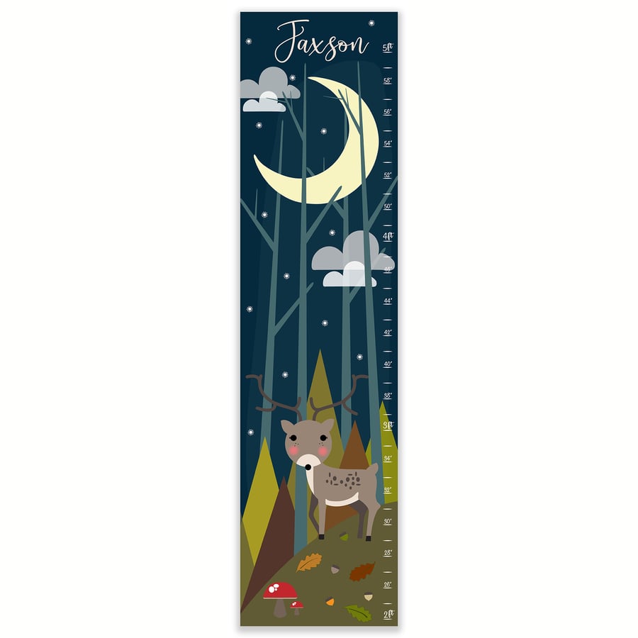 Image of Deer in Night Woodland Forest Personalized Canvas Growth Chart