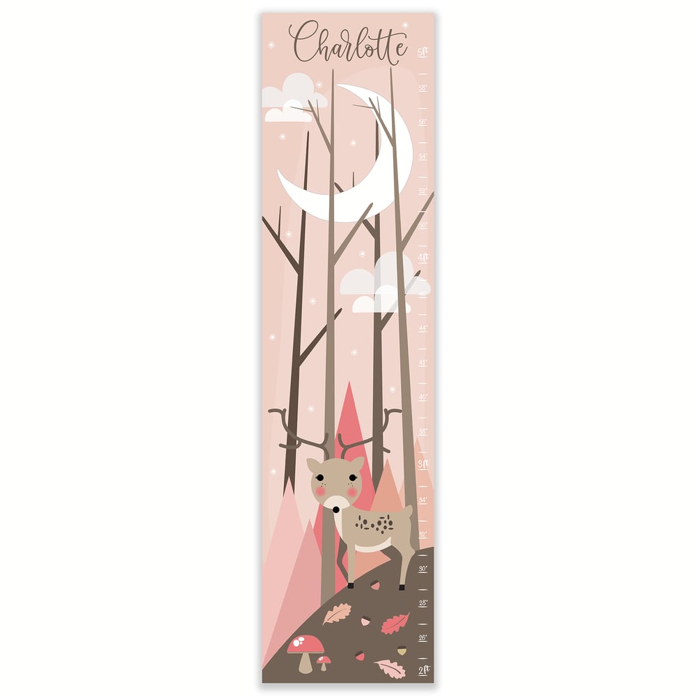 Image of Pink Deer in Woodland Forest Personalized Canvas GRowth Chart