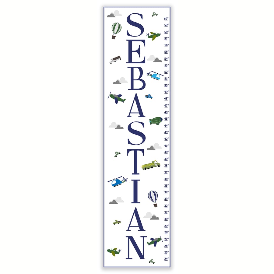 Image of Transportation Themed Personalized Canvas Growth Chart