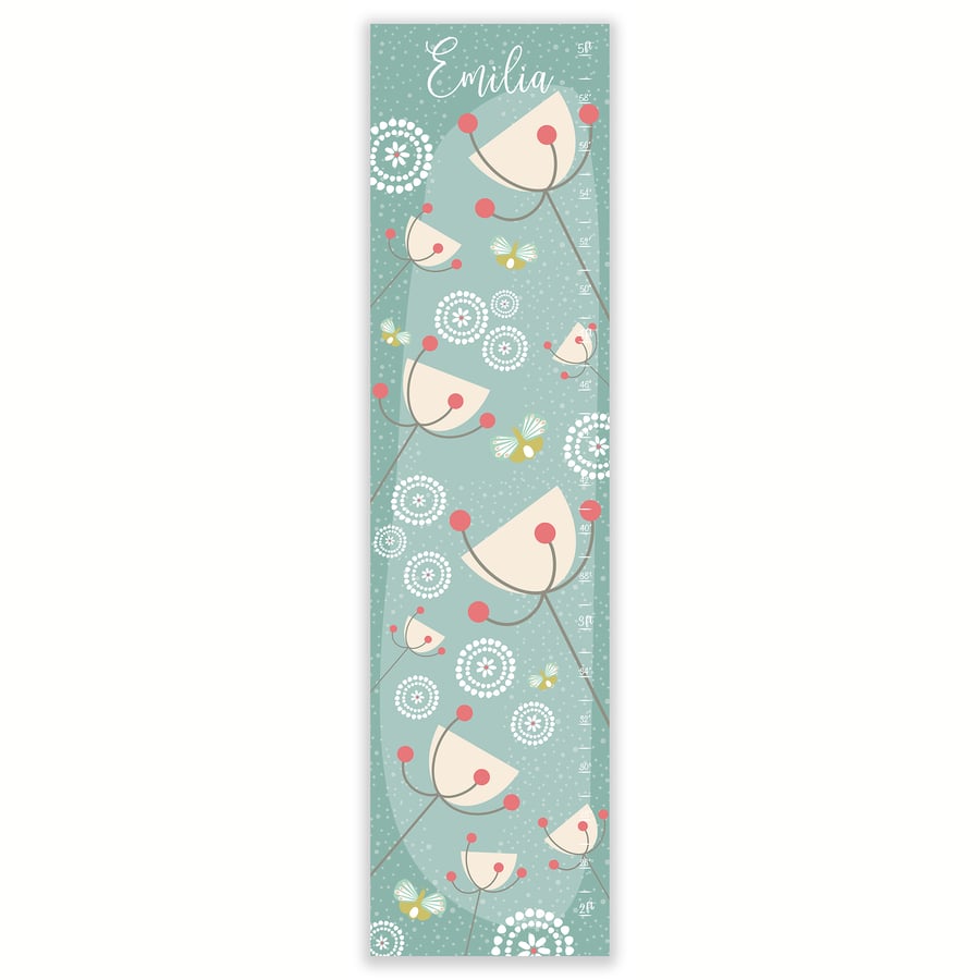 Image of Floral Personalized Canvas Growth Chart