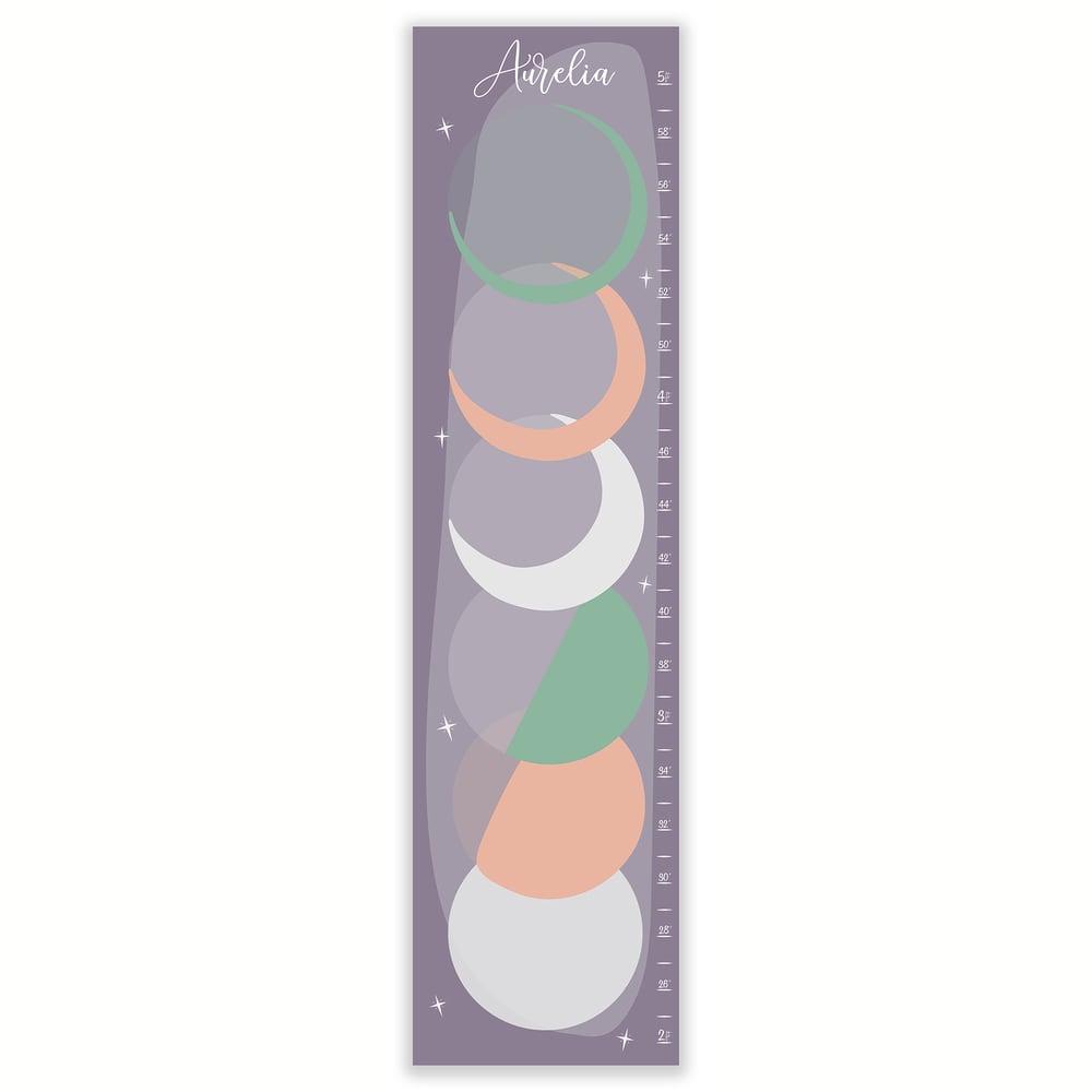 Image of Lavender and Mint Phases of the Moon Personalized Canvas Growth Chart
