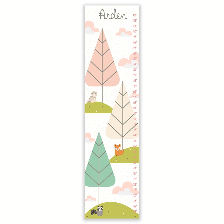 Image of Sweet Forest Friends Blush Pink Personalized Canvas Growth Chart