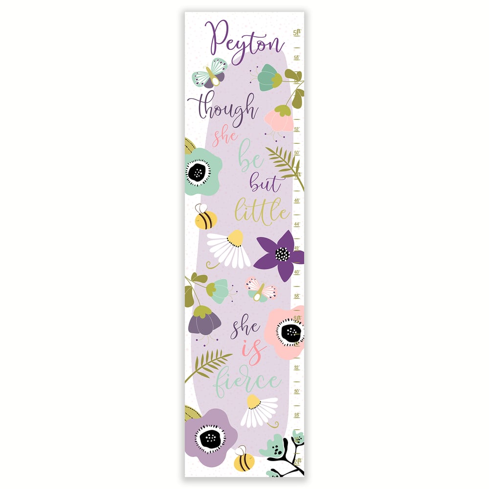 Image of Though She Be But Little Purple Floral Personalized Canvas Growth Chart
