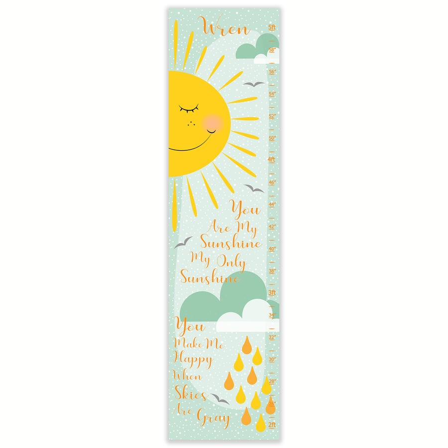 Image of You Are My Sunshine Sun and Cloud Personalized Canvas Growth Chart