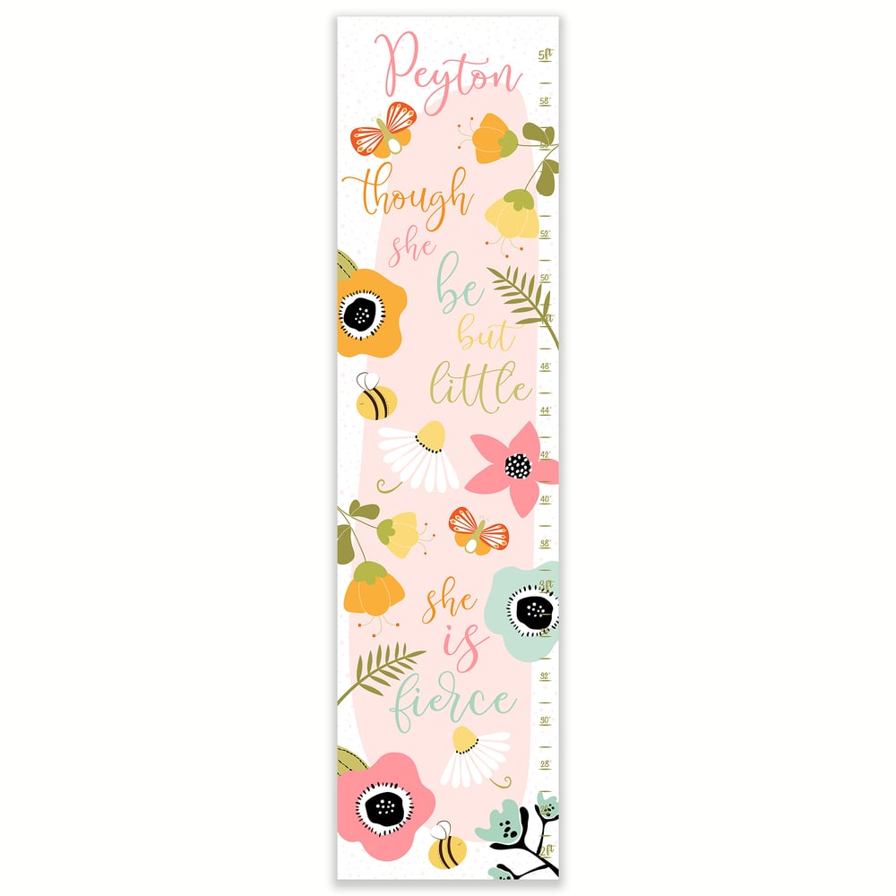 Image of Though She Be But Little She is Fierce Pink Personalized Canvas Growth Chart