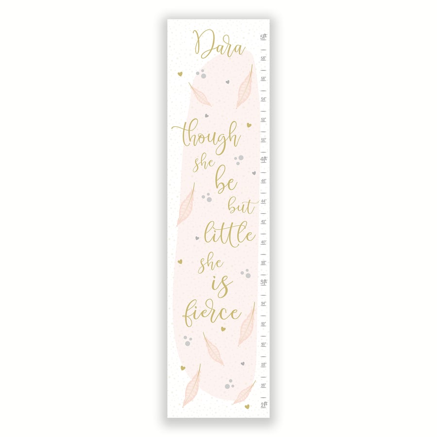 Image of Though She Be But Little Blush Pink Feathers Personalized Canvas Growth Chart