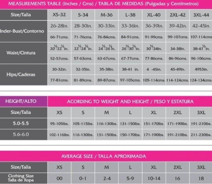 Image of Size Chart