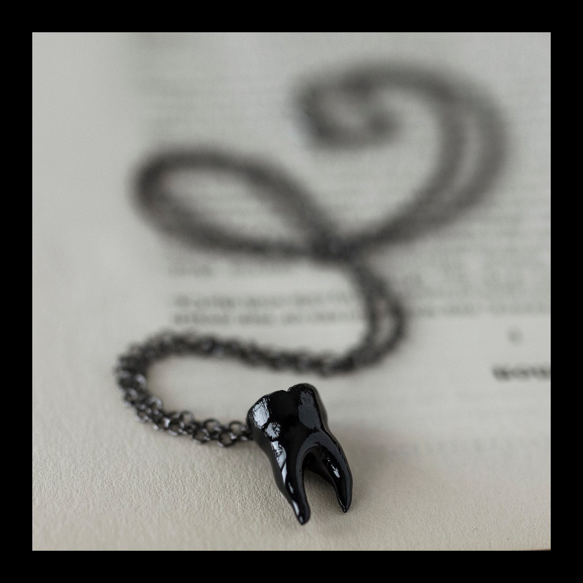 PRE-ORDER: Black 2-Root Molar Necklace on Gunmetal Chain | kristen llewellyn