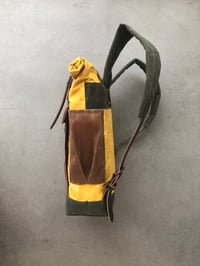Image 2 of Yellow waxed canvas leather Backpack medium size / Commuter backpack / Hipster Backpack with roll to