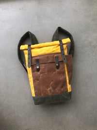 Image 1 of Yellow waxed canvas leather Backpack medium size / Commuter backpack / Hipster Backpack with roll to