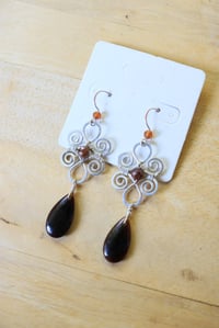 Image 1 of Sterling Silver + Orange Garnet Woven Earrings