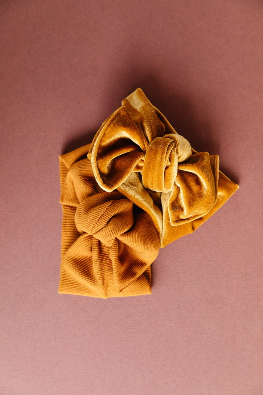 Image of camel velvet headwrap