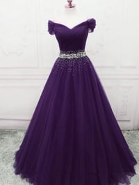 Image 1 of Lovely Dark Purple Tulle Long Formal Gown, Purple Evening Dress