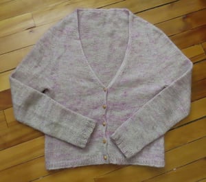 Image of handknit mohair and merino lace cardigan