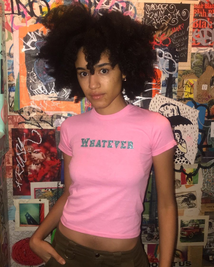 Image of  NEW WHATEVER TEE - BABY PINK WITH TURQUOISE GLITTER