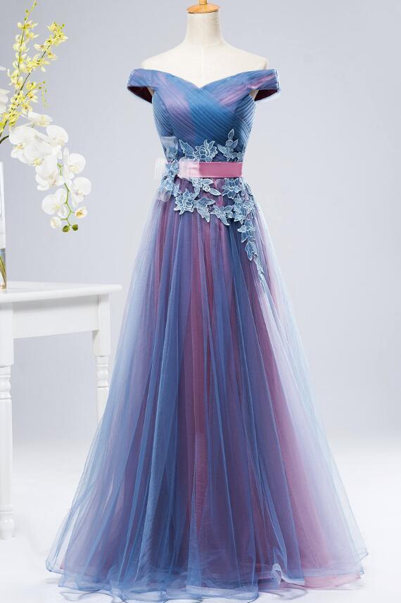 Charming Sweetheart Blue and Purple Long Party Gown, Off Shoulder Prom Dress 