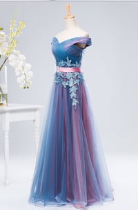 Image 2 of Charming Sweetheart Blue and Purple Long Party Gown, Off Shoulder Prom Dress 