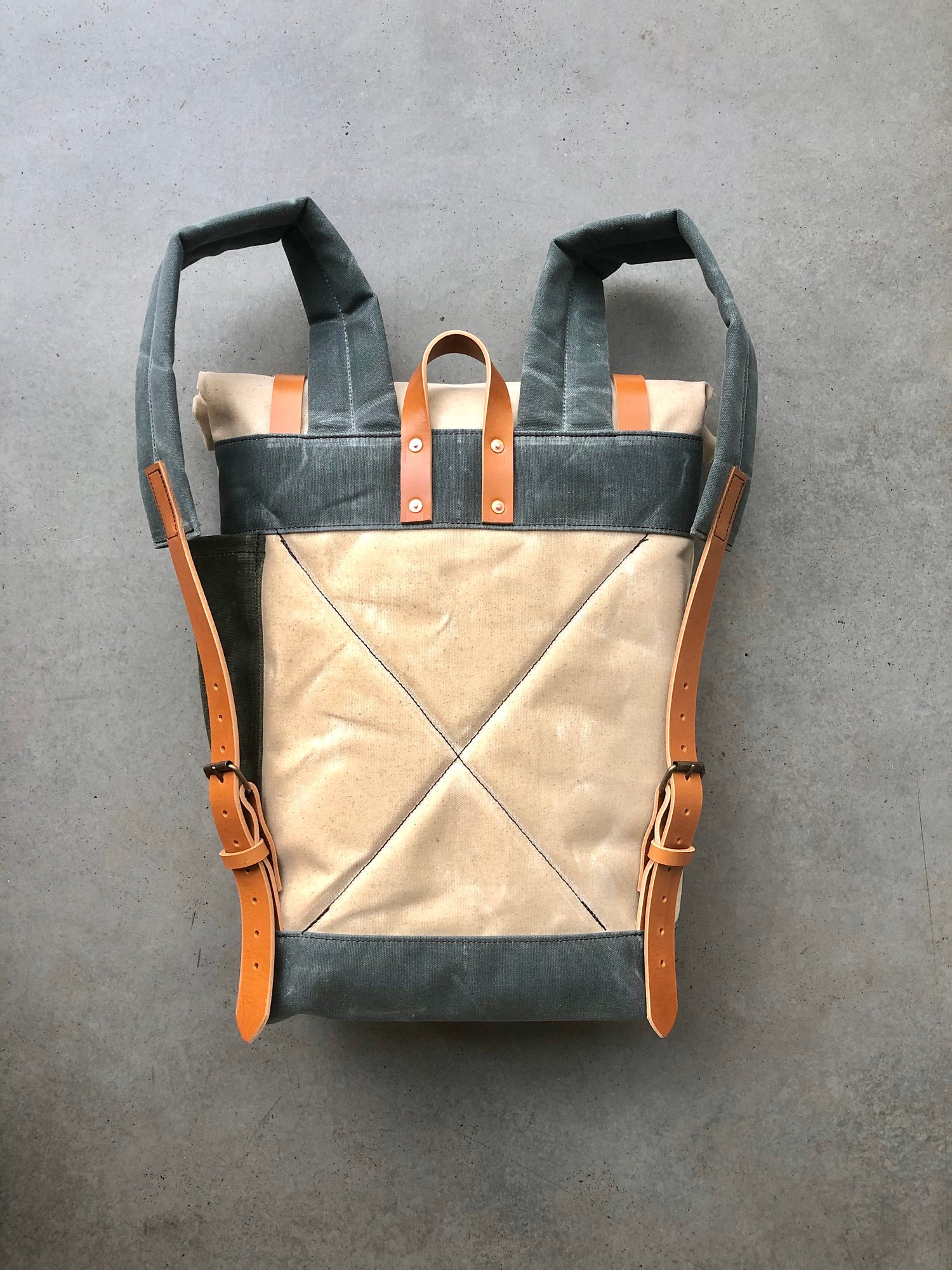 Image of Natural waxed canvas leather Backpack medium size / Commuter backpack / Hipster Backpack with roll t