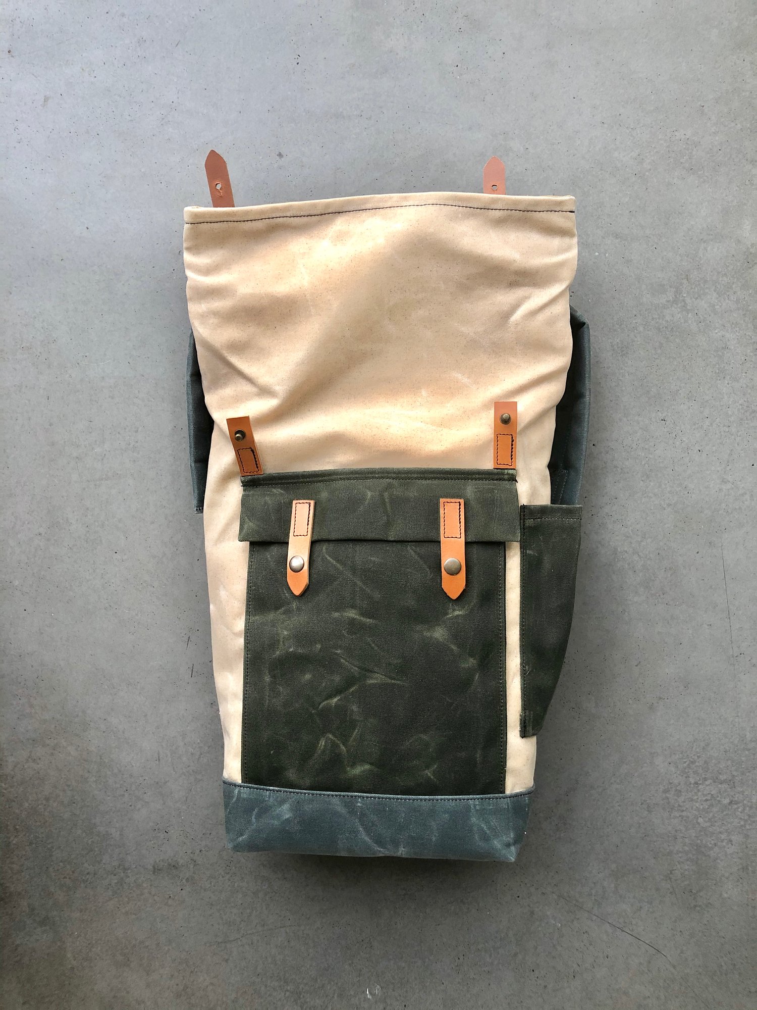 Image of Natural waxed canvas leather Backpack medium size / Commuter backpack / Hipster Backpack with roll t