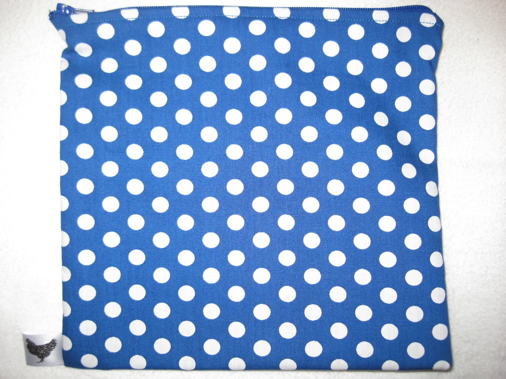 Image of Large white polka dots on blue (new large pouch)