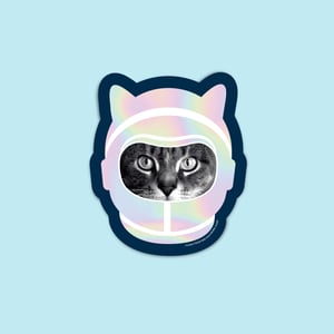 Image of holographic space cat sticker - astro cat - astronaut kitty decal