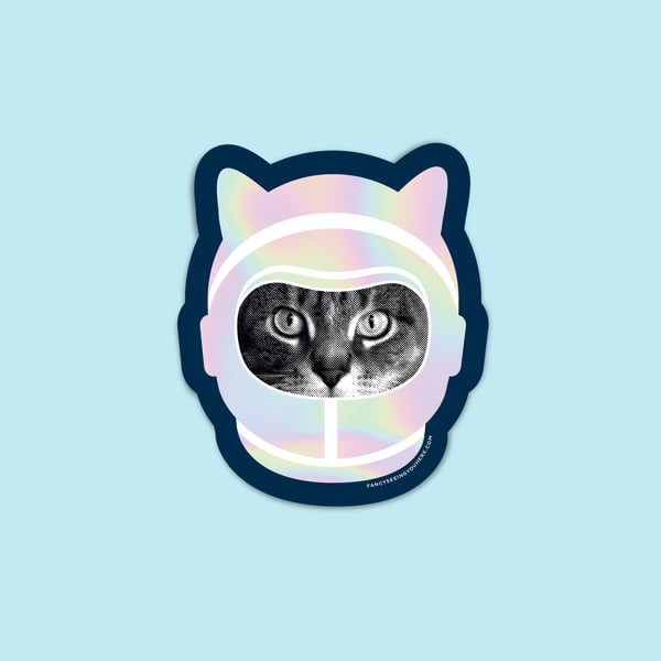 Image of holographic space cat sticker - astro cat - astronaut kitty decal