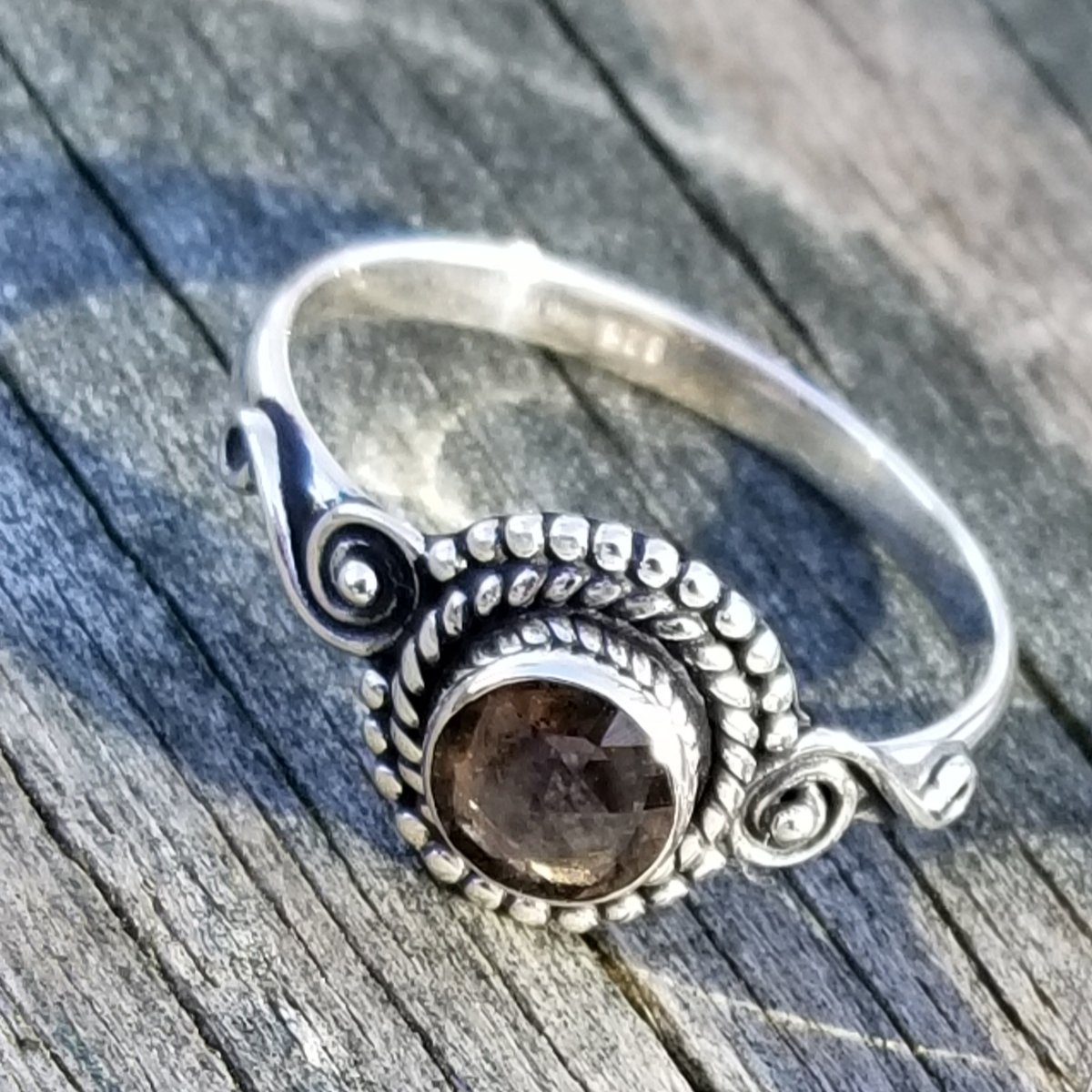 Image of Dorset - Faceted Garnet, Smoky Topaz, or Blue Topaz Rings in Sterling Silver