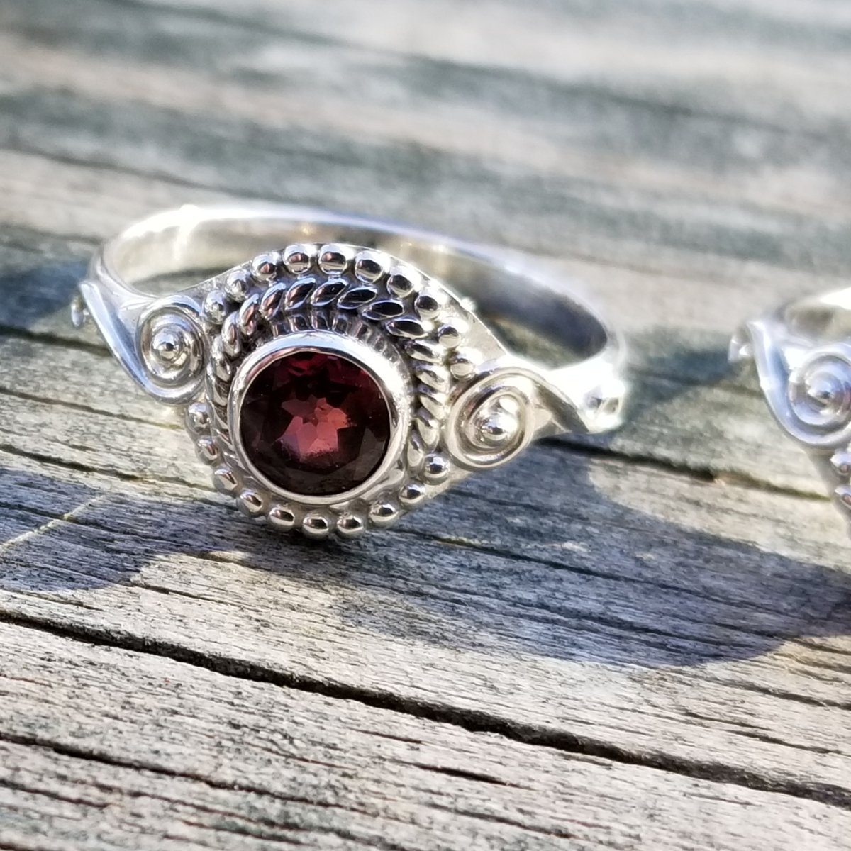 Image of Dorset - Faceted Garnet, Smoky Topaz, or Blue Topaz Rings in Sterling Silver