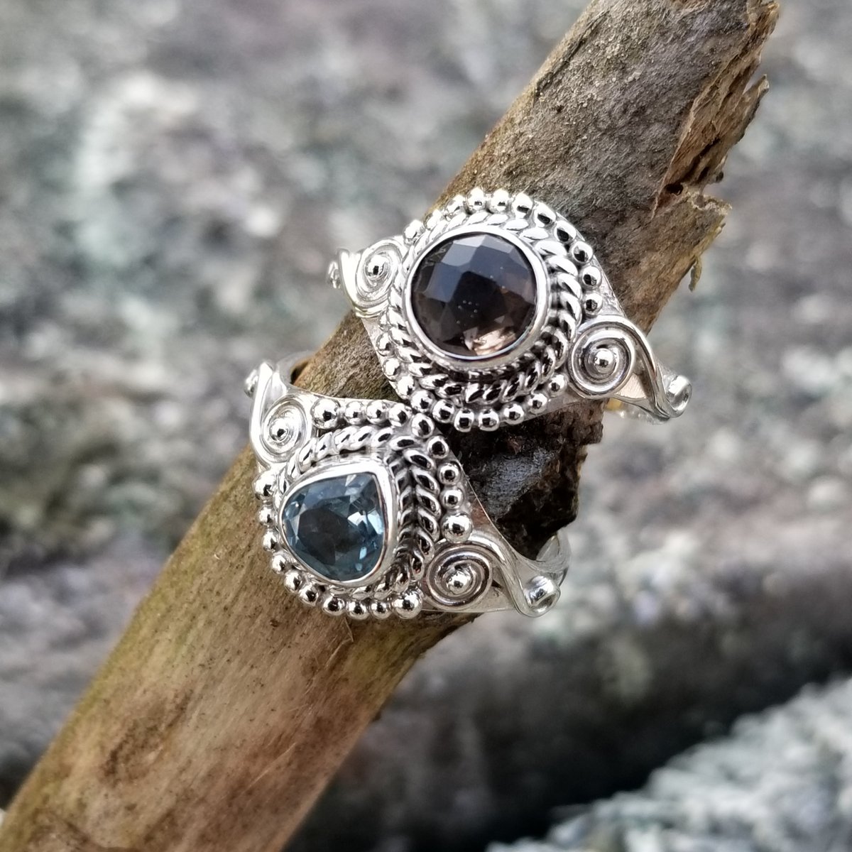 Image of Dorset - Faceted Garnet, Smoky Topaz, or Blue Topaz Rings in Sterling Silver