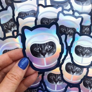 Image of holographic space cat sticker - astro cat - astronaut kitty decal