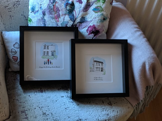 FRAMED ILLUSTRATION OF HOME, VENUE, PEOPLE