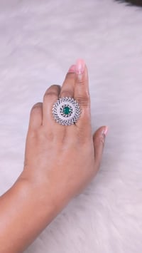 Image 2 of ADR4500_Silver Plating with Green Stone American Diamond Adjustable Ring